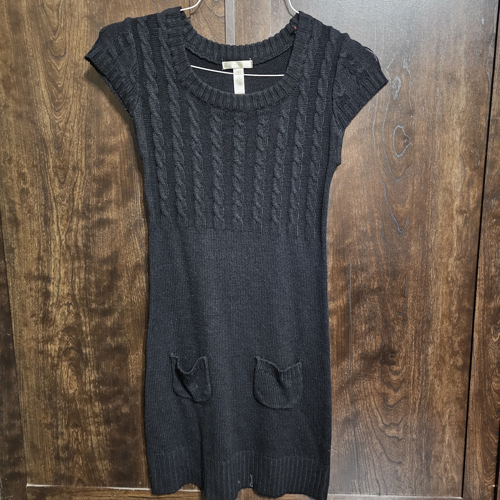 Elegant Black Cable Knit Mini Dress